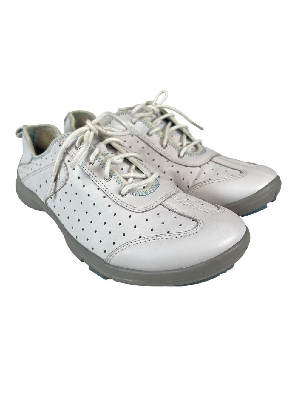 Privo White Perforated Leather Walking Sneakers Womens 10 Lightweight Comfort